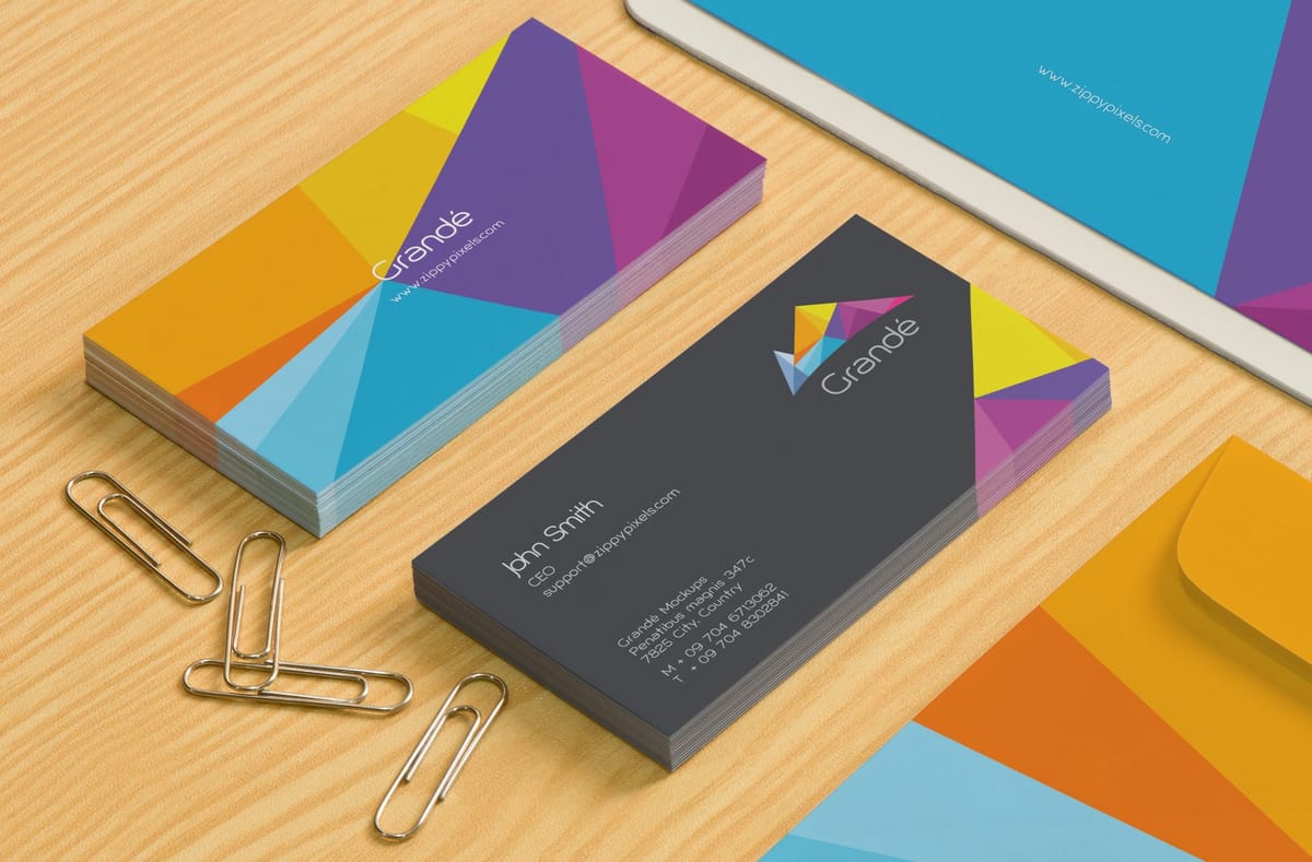 Full-bleed business cards in stacked runs