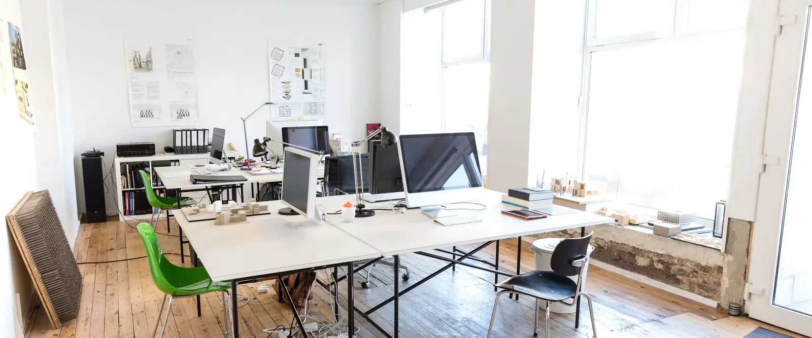 An open office with computer workstations